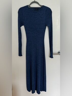 MANGO - Long-Sleeve Blue Knit Maxi Dress